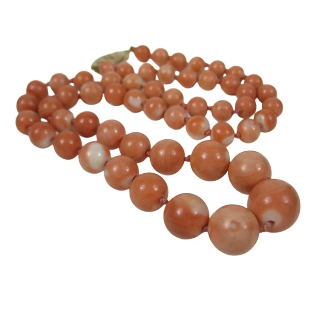 Vintage Angel Skin Coral Bead 13 mm Necklace Bead 14 K Platted Clasp 22 In - Picture 3 of 10
